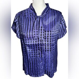 Vintage Expressions by Young Hawaii S Petite Tie-neck Short Sleeve Blouse